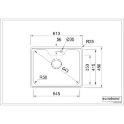 Eurodomo Einbauspüle Bell 61 Cm Edelstahl Glatt -Küchenbedarf Geschäft 010550550 bell 60 skizze 5