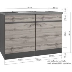 Held Möbel Spülenunterschrank Turin 120 Cm Mit 2 Türen Wotaneiche/Graphit -Küchenbedarf Geschäft 189417 11016600 VM 06