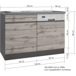 Held Möbel Spülenunterschrank Turin 120 Cm Mit GSP-Blende Wotaneiche/Graphit -Küchenbedarf Geschäft 189425 11016600 VM 08