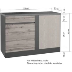 Held Möbel Küchen-Eckschrank Turin 120 Cm Graphit/Wotaneiche -Küchenbedarf Geschäft 189469 11016600 VM 08