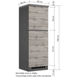 Held Möbel Kühlschrankumbauschrank Turin 60 Cm Wotaneiche/Graphit -Küchenbedarf Geschäft 189536 11016600 VM 07