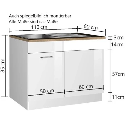 Held Möbel Spülenunterschrank Mailand 110 Cm Hochglanz Weiß/Weiß 3 Held Möbel Spülenunterschrank Mailand 110 Cm Hochglanz Weiß/Weiß – Bild 3