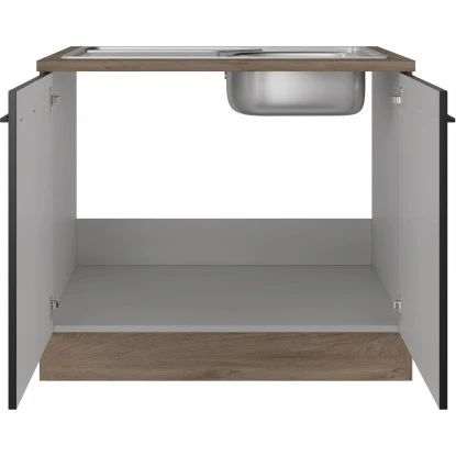 Flex-Well Exclusiv Spülenunterschrank Capri 100 Cm Schwarz Matt-Endgrain Oak 3 Flex-Well Exclusiv Spülenunterschrank Capri 100 Cm Schwarz Matt-Endgrain Oak – Bild 3