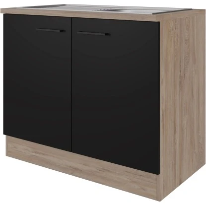 Flex-Well Exclusiv Spülenunterschrank Capri 100 Cm Schwarz Matt-Endgrain Oak 1 Flex-Well Exclusiv Spülenunterschrank Capri 100 Cm Schwarz Matt-Endgrain Oak
