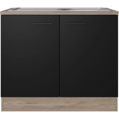 Flex-Well Exclusiv Spülenunterschrank Capri 100 Cm Schwarz Matt-Endgrain Oak 2 Flex-Well Exclusiv Spülenunterschrank Capri 100 Cm Schwarz Matt-Endgrain Oak – Bild 2