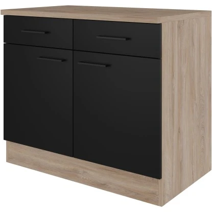 Flex-Well Exclusiv Unterschrank Capri 100 Cm Schwarz Matt-Endgrain Oak 1 Flex-Well Exclusiv Unterschrank Capri 100 Cm Schwarz Matt-Endgrain Oak