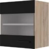 Flex-Well Exclusiv Glas-Oberschrank Capri 50 Cm Schwarz Matt-Endgrain Oak