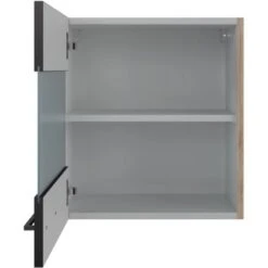 Flex-Well Exclusiv Glas-Oberschrank Capri 50 Cm Schwarz Matt-Endgrain Oak -Küchenbedarf Geschäft 4047584070377 4051 S 03