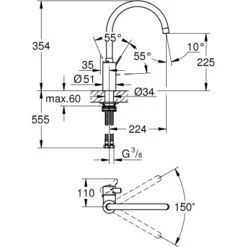 Grohe Einhand-Spültischbatterie Eurosmart C Hoher Auslauf Chrom -Küchenbedarf Geschäft 737732 4520 3