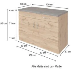 Held Möbel Unterschrank Sorrento 100x85x60 Cm 2 Schub. 1 EL-B. Weiß-Wotan. -Küchenbedarf Geschäft 853801 11016600 4