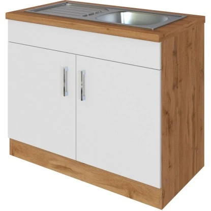 Held Möbel Spülenschrank Sorrento BxHxT 100x85x60 Cm 2 Türen Weiß-Wotaneiche 2 Held Möbel Spülenschrank Sorrento BxHxT 100x85x60 Cm 2 Türen Weiß-Wotaneiche – Bild 2