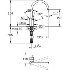 Grohe Küchenarmatur Eurosmart Cosmopolitan DN 15 Mit Hohem Schwenkbaren Auslauf -Küchenbedarf Geschäft ltischbatterie mazeichnung